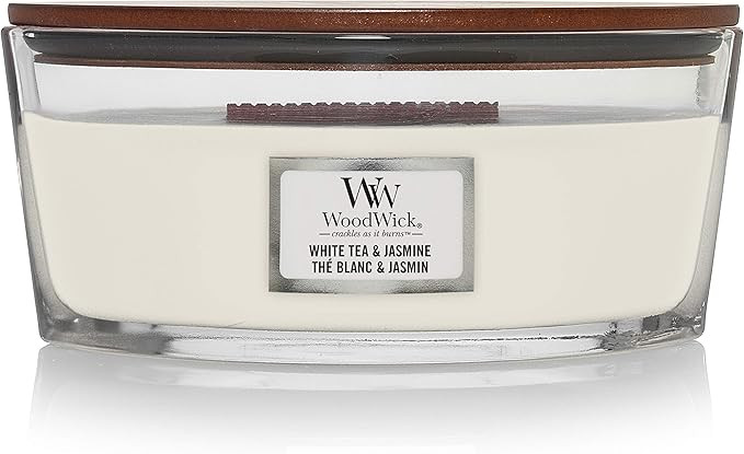 WoodWick Ellipse Scented Candle | White Tea & Jasmine | with Crackling Wick | Burn Time: Up to 50... | Amazon (UK)
