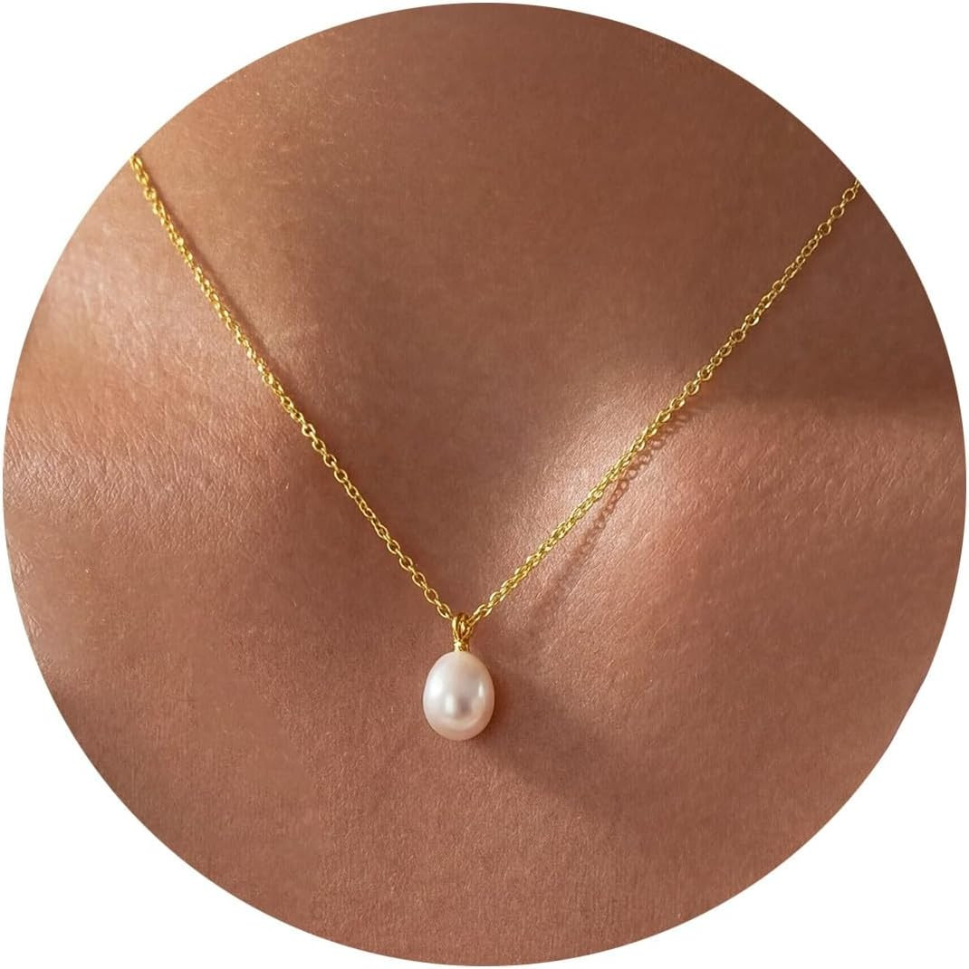 Pearl Necklaces for Women, 18K Gold Plated Dainty Simple Pendant Necklace | Amazon (US)
