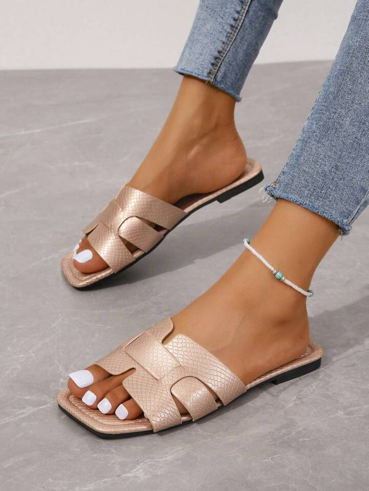 Women's Snake Print Flat Sandals, Versatile Beach Slippers For Summer | SHEIN