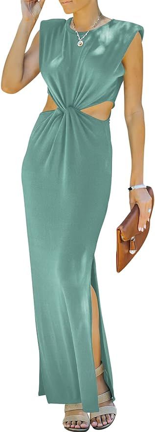 ANRABESS Women Summer Sleeveless Padded Shoulder Cutout Twist Elegant Slim Fit Maxi Dress with Sl... | Amazon (US)