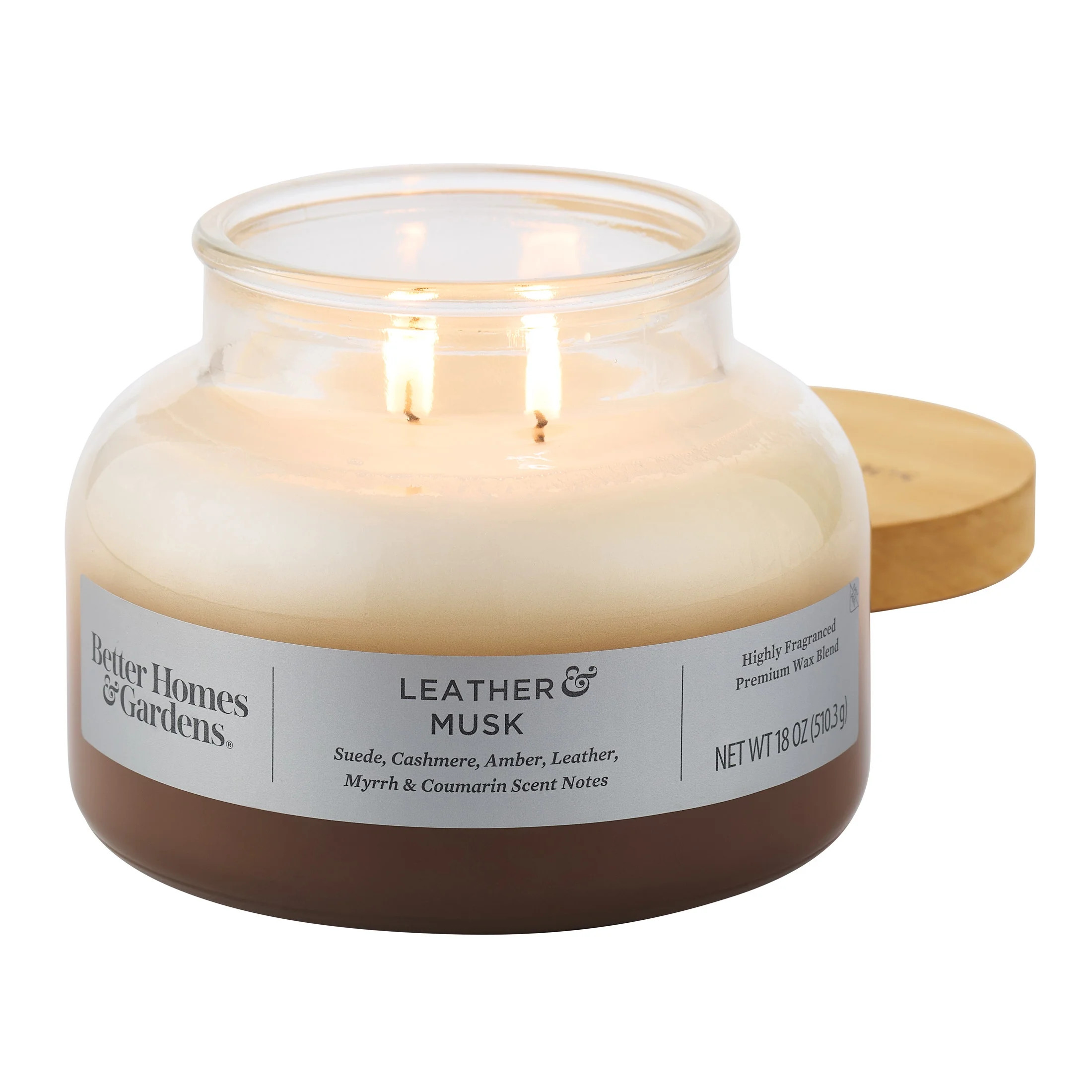 Better Homes & Gardens Leather and Musk Scented 2-Wick 18oz Ombre Bell Jar Candle | Walmart (US)