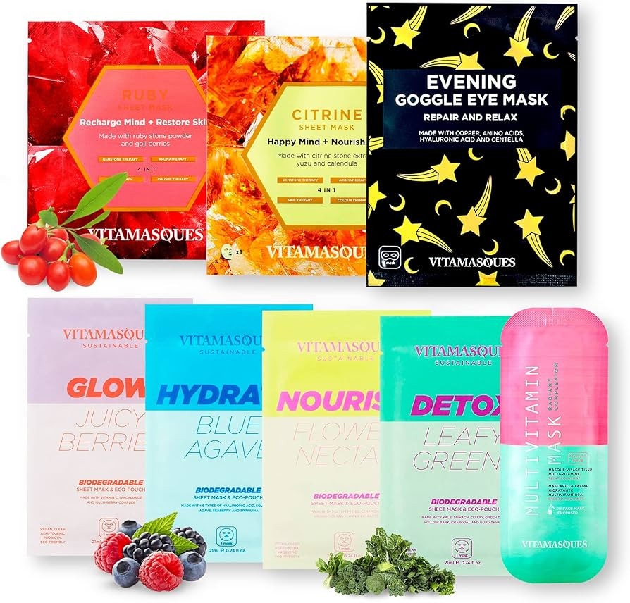 Vitamasques Vegan Face Sheet Masks Kit, 8-Pack - Collection of Triple-Layer Sheet Facial Masks Ma... | Amazon (US)