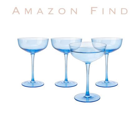 Found it on Amazon, Amazon finds, Colored glass coupes, champagne glass, Estelle colored glass dupe, designer dupe, dinner party, looks for less, tabletop, tablescape, blue and white forever, entertaining at home, hostess gift

#LTKhome #LTKunder50