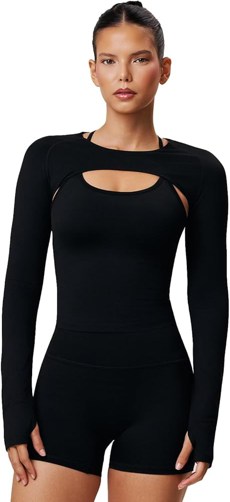 Women's Long Sleeve Workout Shrug in Black | Versatile Gym & Yoga Cover-Up | Amazon (US)