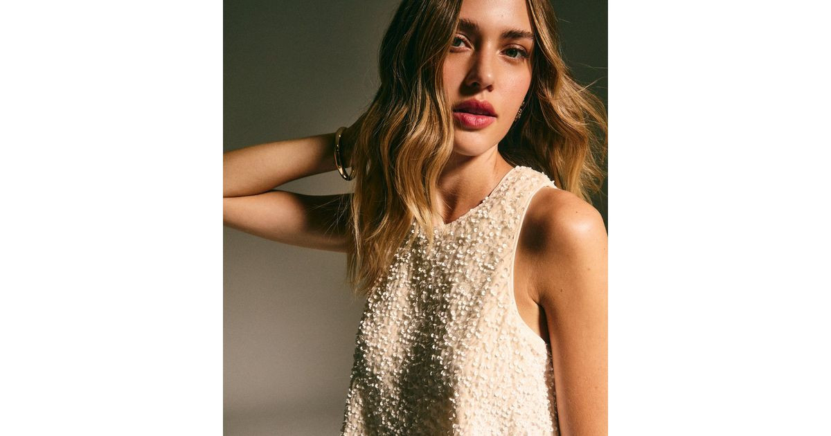 Cream Sequin Sleeveless Top | New Look | New Look (UK)