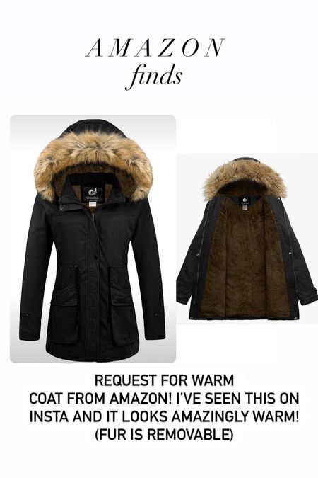 Amazon warm winter jacket with remove faux fur on hood and lined with cozy faux fur. 



#LTKunder100 #LTKFind #LTKsalealert