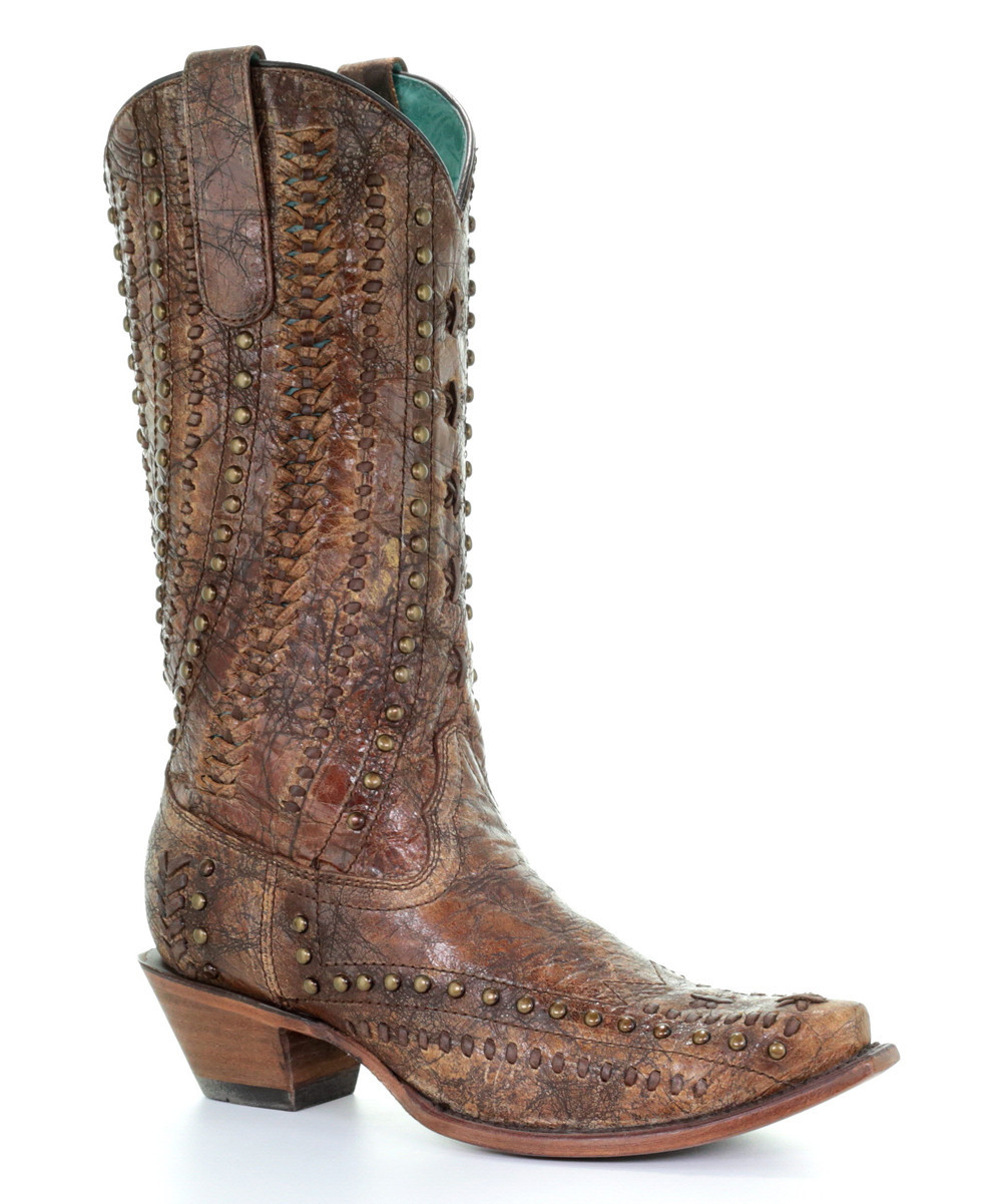Corral Boots Women's Western Boots COGNAC - Cognac Studded Leather Cowboy Boot - Women | Zulily