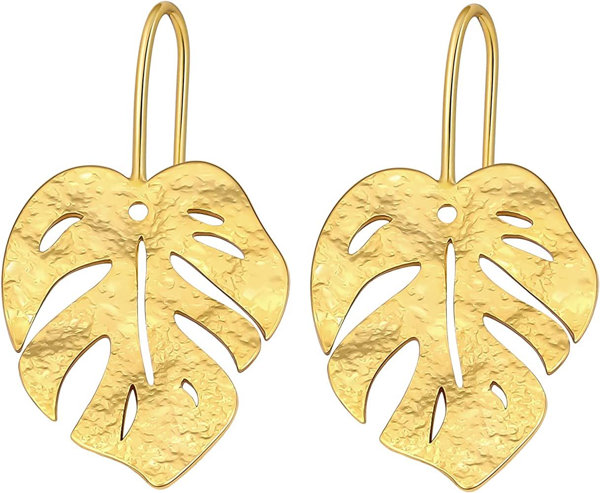 N/C 18K Gold Palm Leaf Drop Earrings - Plant Monstera Leaf Earrings Dangle Earring-Gift for Siste... | Amazon (US)