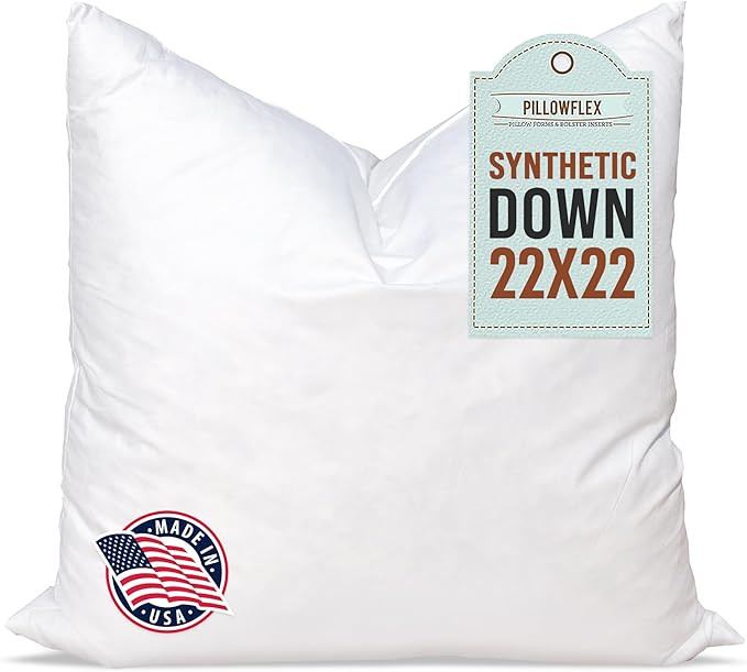 Pillowflex Synthetic Down Pillow Insert - 22x22 Down Alternative, Ultra Soft Large Square Throw P... | Amazon (US)