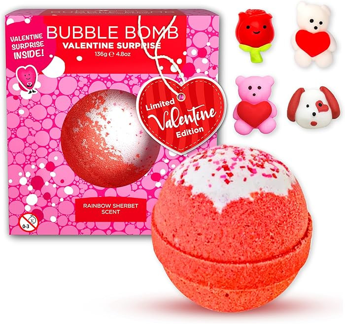 Valentines Bath Bombs for Kids with Surprise Heart Squishy Toys Inside (1 Pack) - Bubble Bath, US... | Amazon (US)