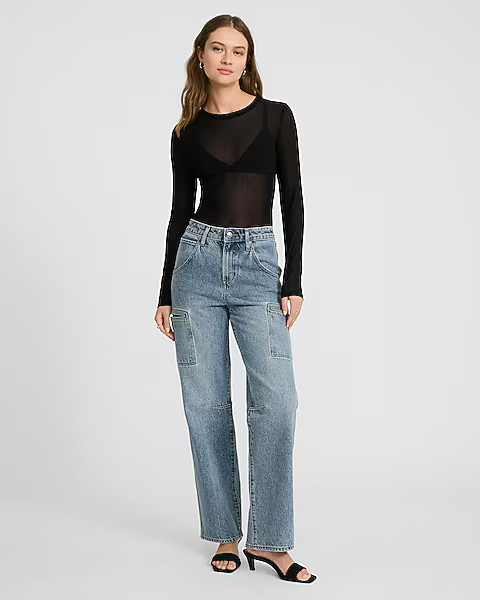 Mesh Crew Neck Long Sleeve Bodysuit | Express