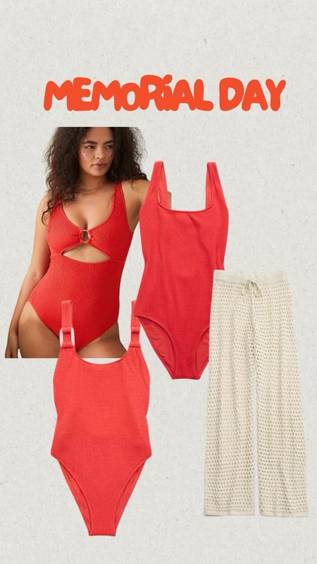 I love a red bathing suit and these one pieces are 50% off plus add a crochet pants. I’ll be living in this kind of outfit this summer memorial day weekend outfit.

#LTKSwim #LTKOver40 #LTKSeasonal