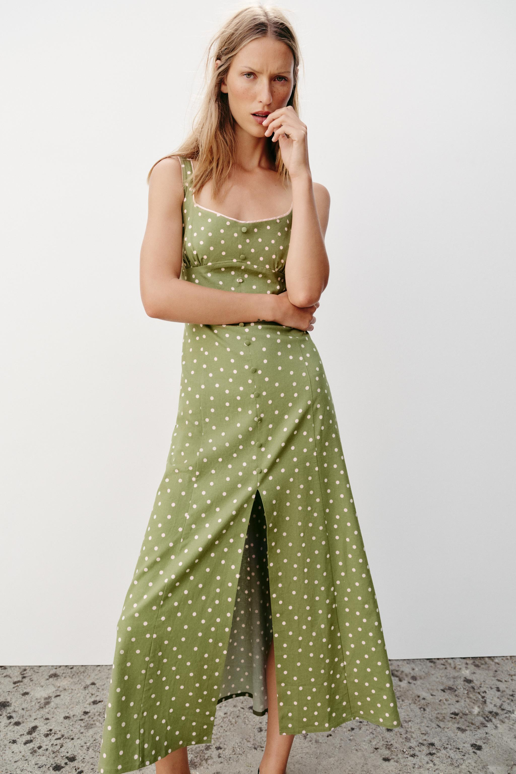 POLKA DOT LINEN MIDI DRESS | Zara US