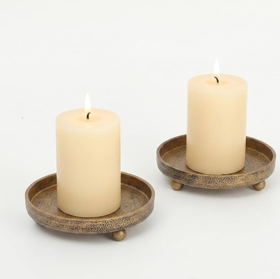 Cast Iron Candle Holder Plate - Vintage Brass Pillar Candle Tray | Amazon (US)