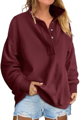 ANRABESS Womens Oversized Sweatshirt Long Sleeve Henley Pullover Tops 2025 Fall Casual Button Loo... | Amazon (US)