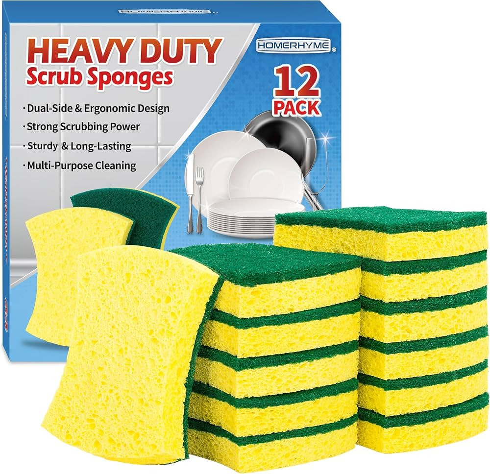 HOMERHYME Heavy Duty Sponges, 12 Pack Cellulose Scrub Sponge, Dual-Sided Kitchen Sponge, Multipur... | Amazon (US)