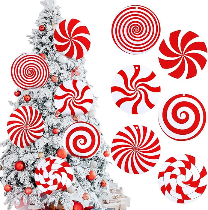 Shellwei 6 Pcs 9.9 Inch Large Christmas Candy Ornaments Red White Peppermint Lollipop Christmas P... | Amazon (US)