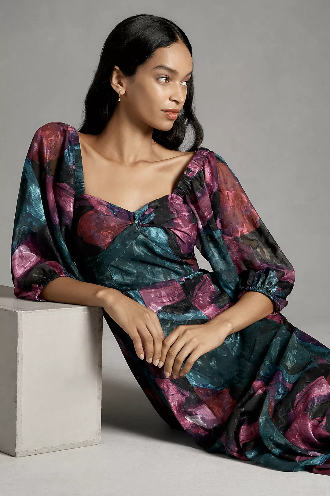 Hutch Printed Twist-Front Puff-Sleeve Ruffle-Hem Dress | Anthropologie (US)