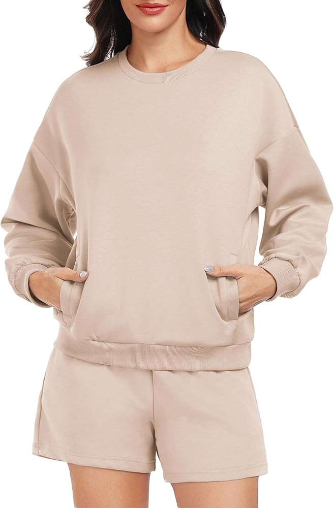 PINSPARK Two Piece Sets for Women 2024 Fall Outfits Sweatsuit 4 Pockets Sweat Short Sets Casual M... | Amazon (US)