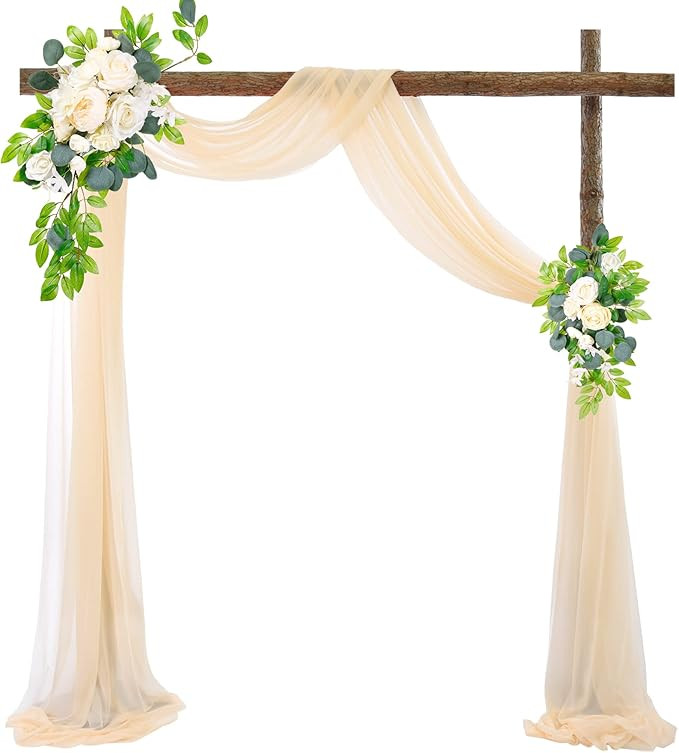 CO-AVE Champagne Wedding Arch Draping Fabric, 2 Panels 28" x 19Ft Sheer Backdrop Curtain Fabric C... | Amazon (US)