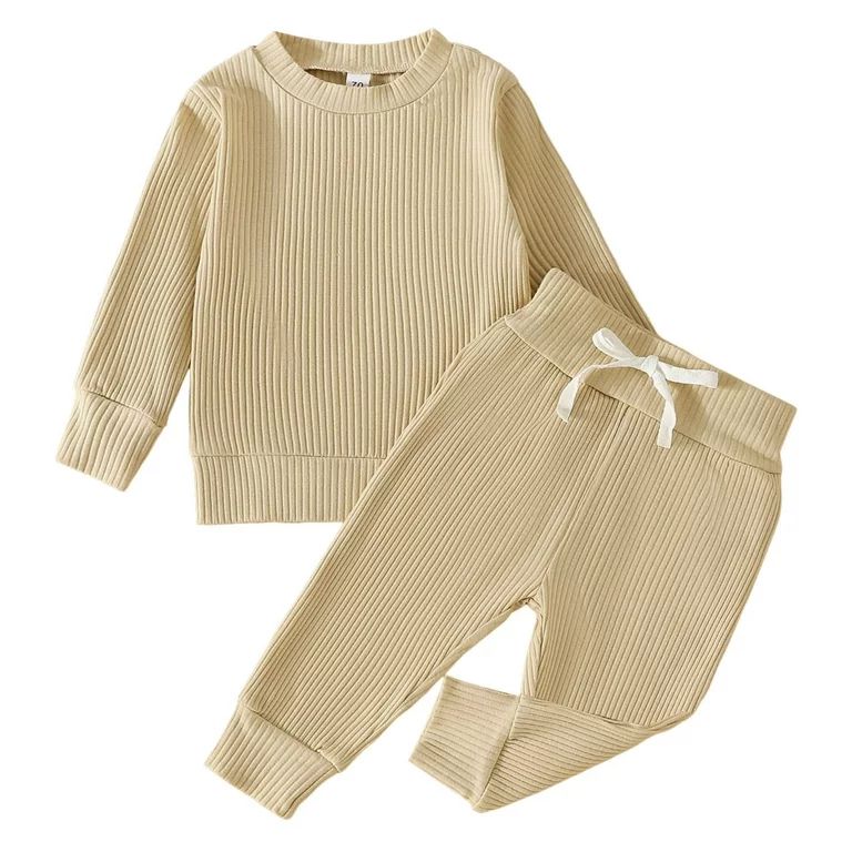 Toddler Outfits For Girls Boys Winter Long Sleeve Ribbed Solid Color Tops Pants 2Pcs Clothes Set ... | Walmart (US)