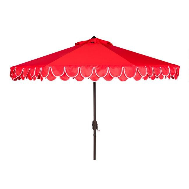 Red and White Double Scallop 9 Ft Tilting Outdoor Umbrella | World Market