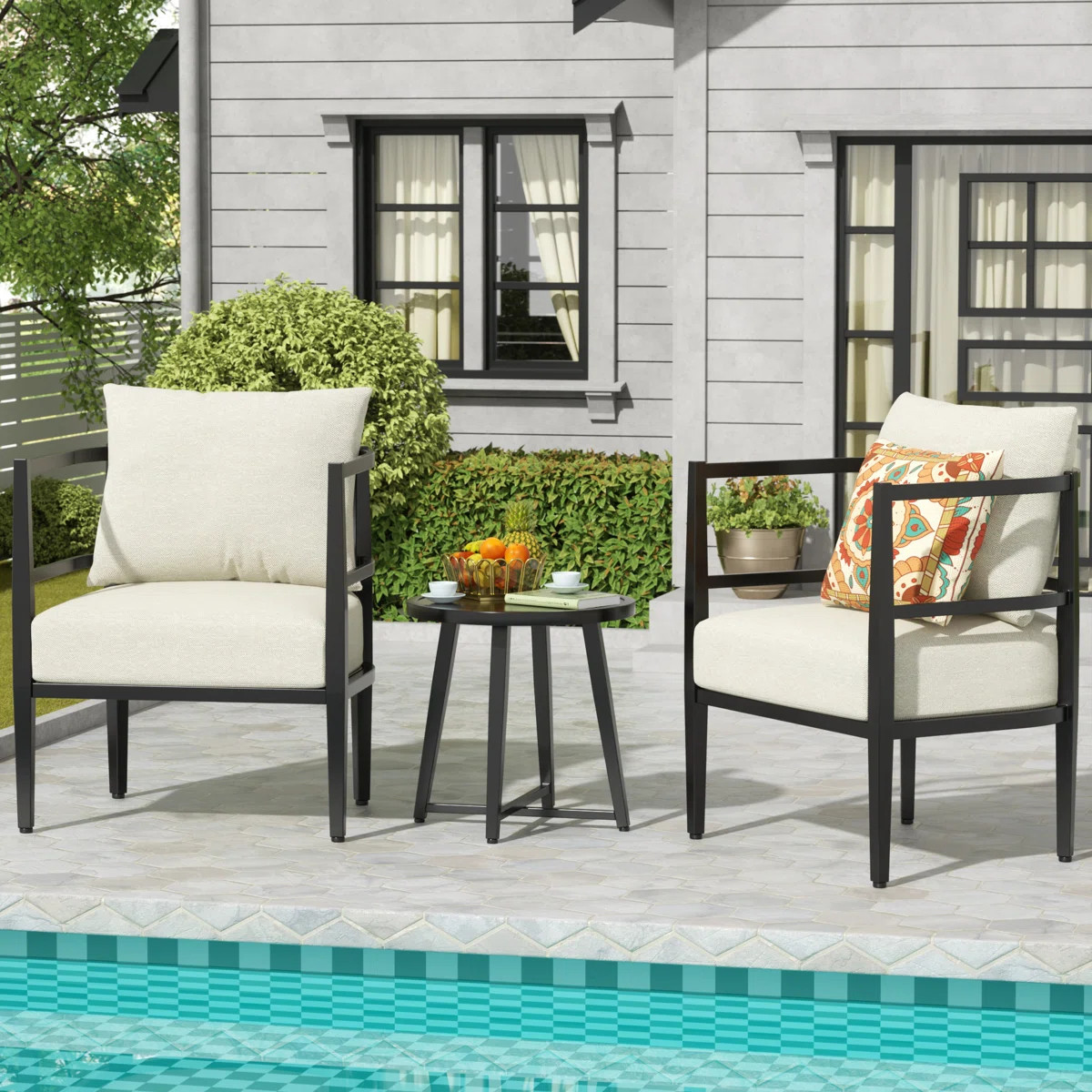 Outdoor Patio Furniture Sets 3 Pieces Lawn Porch Chairs With Metal Table For Balcony Yard Garden ... | Wayfair North America