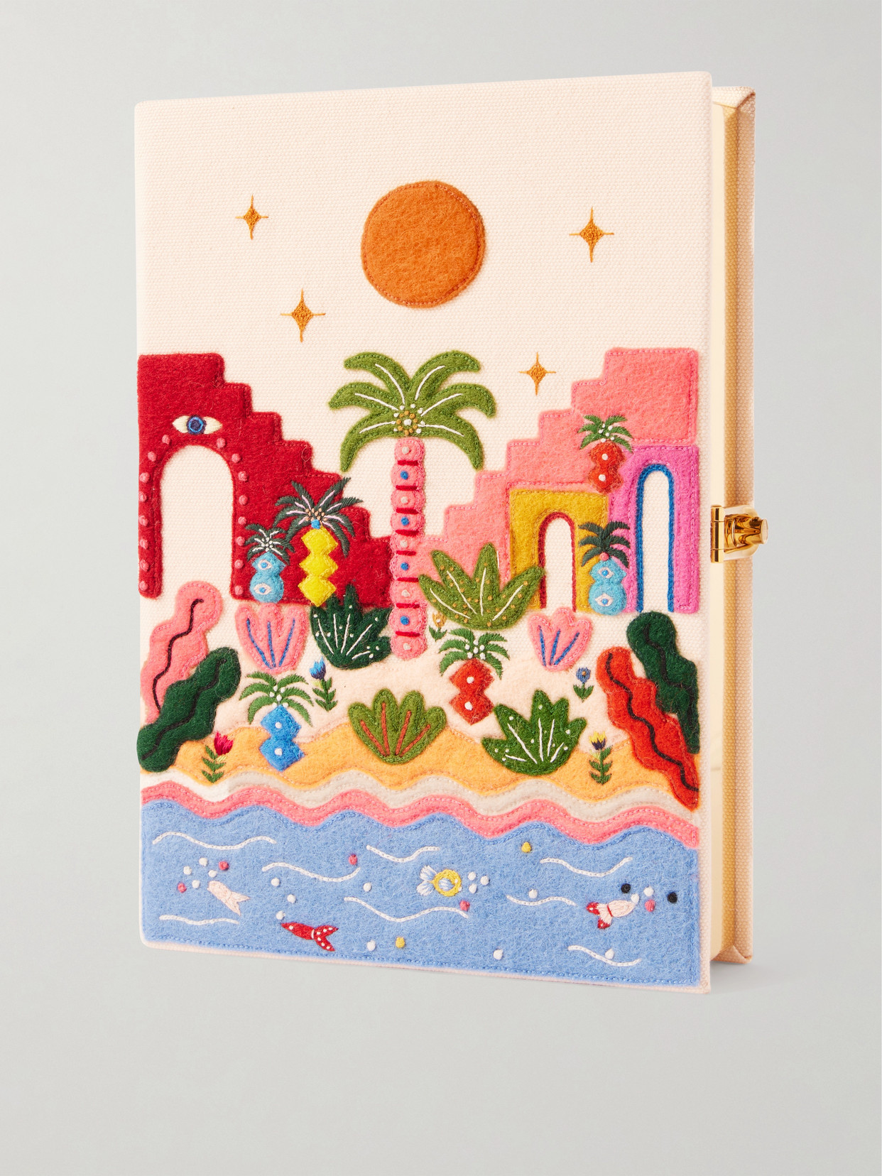 Olympia Le-Tan - Tropic Vibes Embroidered Appliquéd Cotton, Wool And Silk-blend Canvas Clutch - Pink | NET-A-PORTER (US)