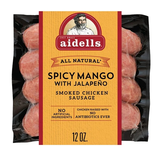 Aidells Spicy Mango with Jalapeño Smoked Chicken Sausage Links, 12 oz, 4 Count | Walmart (US)