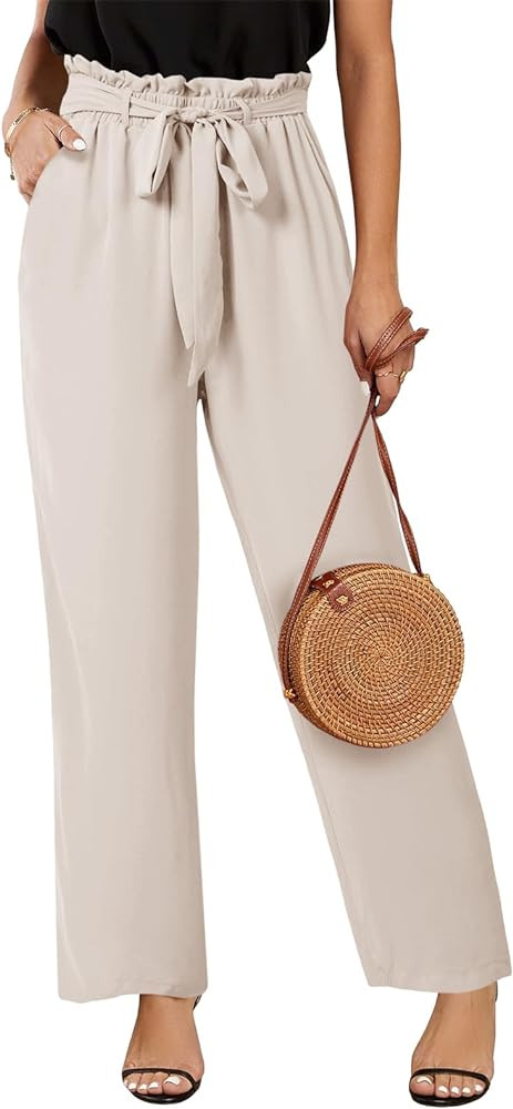 SySea Womens High Waisted Leopard Print Palazzo Pants Belted Wide Leg Long Trousers with Pockets | Amazon (US)