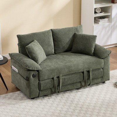 58.27" Convertible Futon Sofa Bed, Loveseat Sleeper Couch with Pull-Out Bed, USB Port & Side Pockets for Living Room, Apartment, Green - ModernLuxe | Target