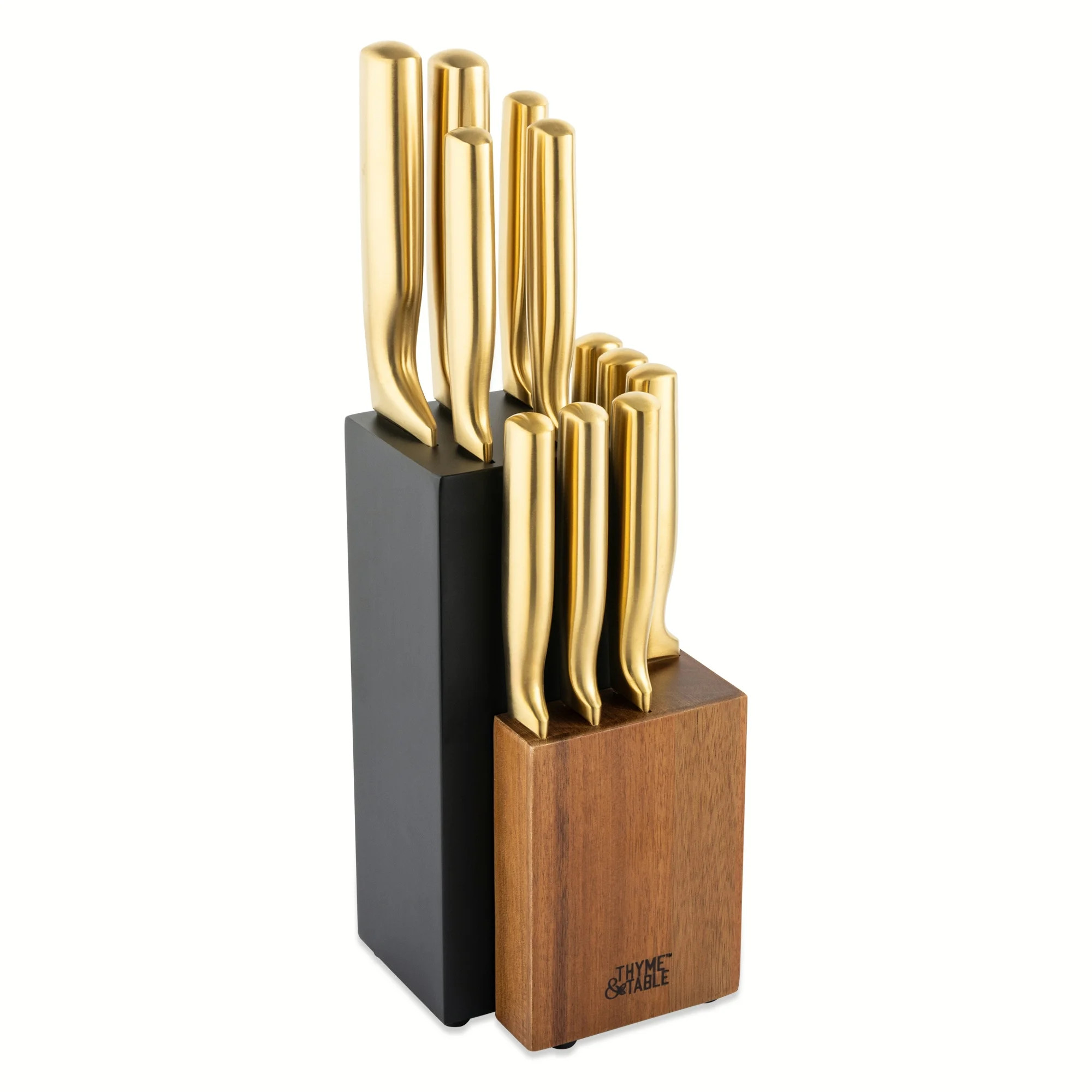 Thyme & Table 12-Piece Acacia Wood & Gold Knife Block Set | Walmart (US)