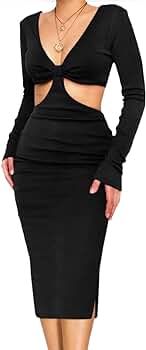 miduo Womens Straps Fashion Sexy Cutout Sleeveless Ribbed Knit Party Cocktail Dress Club Midi Dre... | Amazon (US)