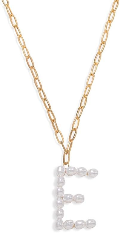 Dainty Turquoise Pearl Big Initial Chain Pendant Necklace for Women | Amazon (US)