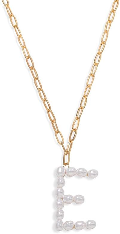 Dainty Turquoise Pearl Big Initial Chain Pendant Necklace for Women | Amazon (US)