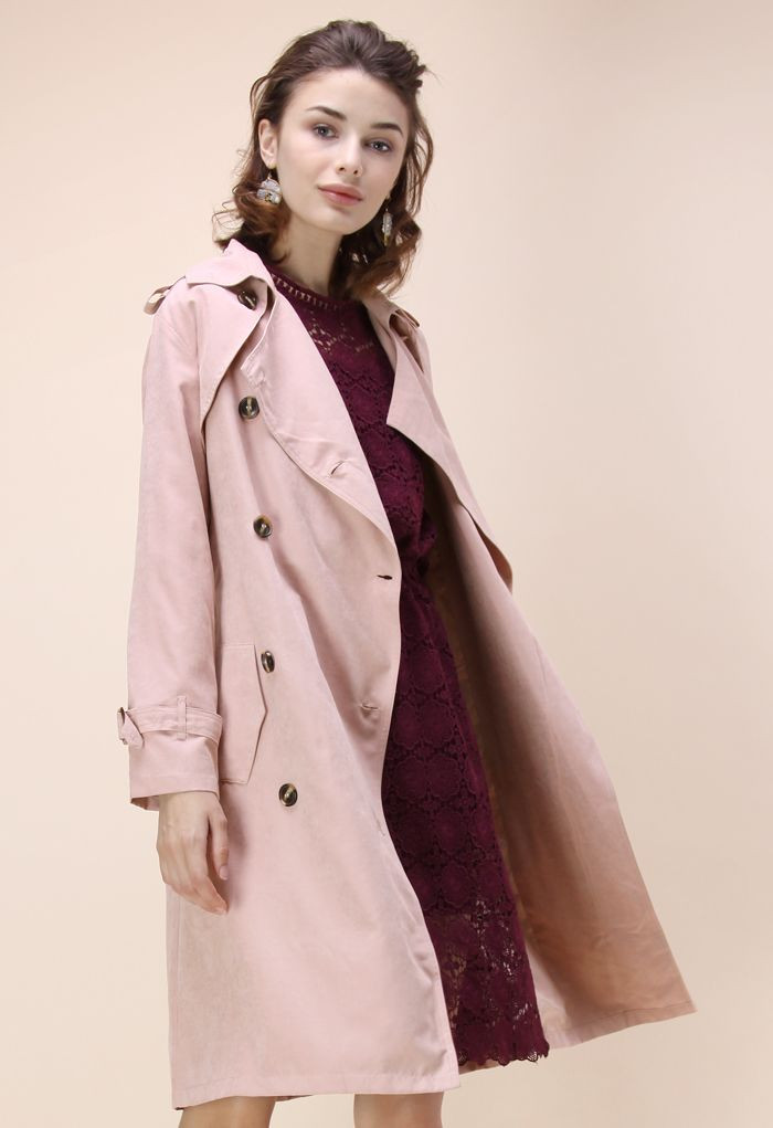 Refined Double-breasted Trench Coat in Pastel Pink | Chicwish
