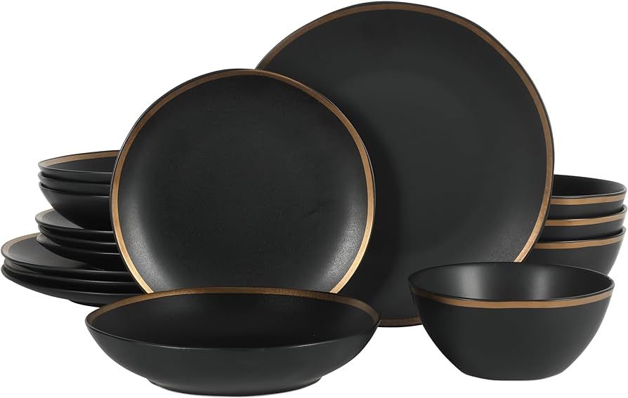 Gibson Elite Kings Road Double Plates and Bowl Organic Round Porcelain Dinnerware Set - Matte Bla... | Amazon (US)