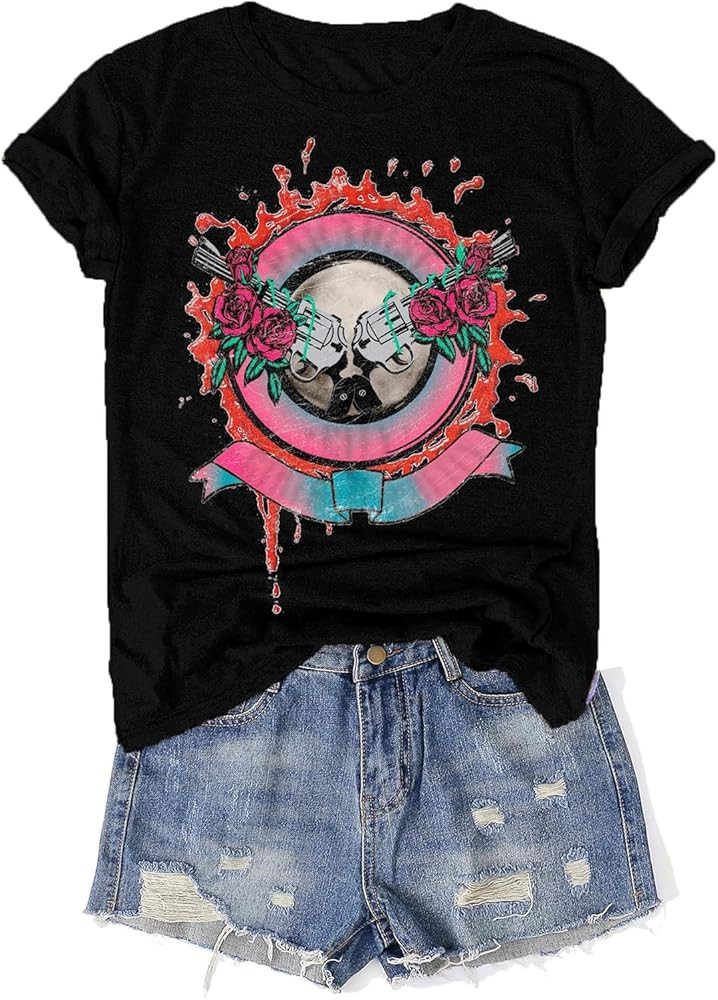 Vintage Band Shirt for Women Retro Rock and Roll Graphic Tee Country Music Concert T Shirt Casual... | Amazon (US)