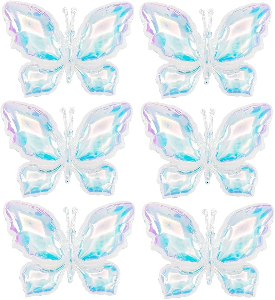 6 Pieces 24 Inch Iridescent Butterfly Balloons Translucent Clear Nylon Large Butterfly Party Deco... | Amazon (US)