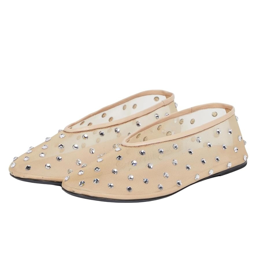 Arqa Crystal-Embellished Mesh Flats Rhinestone Ballet Flat Slip On Ballerina Shoes Comfortable Ca... | Amazon (US)
