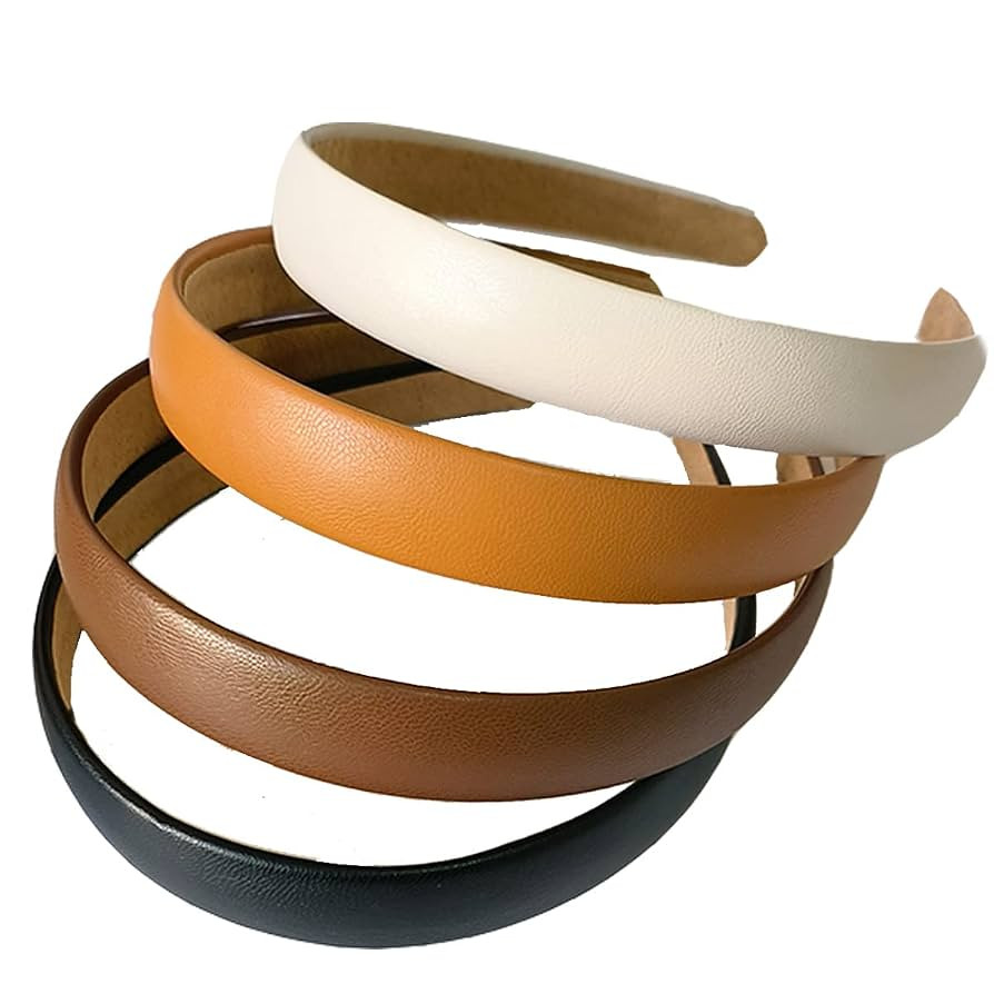 4 Pack Leather Headband Non-slip Fashion Wide Headband for Women Simple Hairbands Hair Hoop Solid... | Amazon (US)
