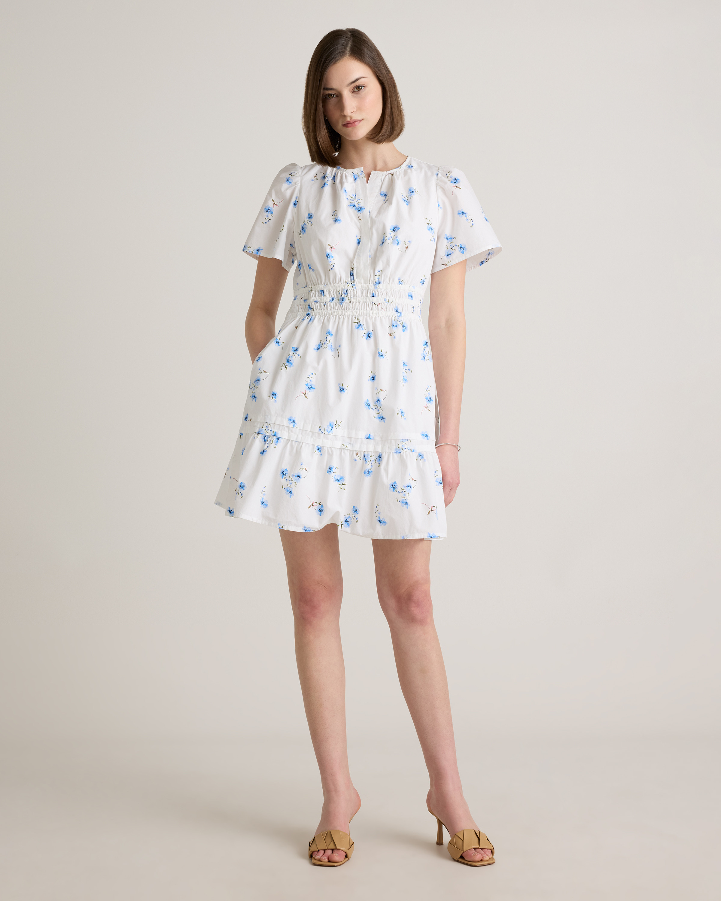 Quince | Women's Poplin Tiered Mini Dress in Navy, Size XL, Organic Cotton | Quince