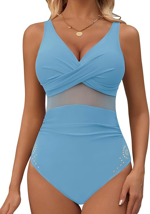 Womens One Piece Swimsuit Petal Hollow Curvy Mesh Tummy Control Bathing Suits for Women | Amazon (US)
