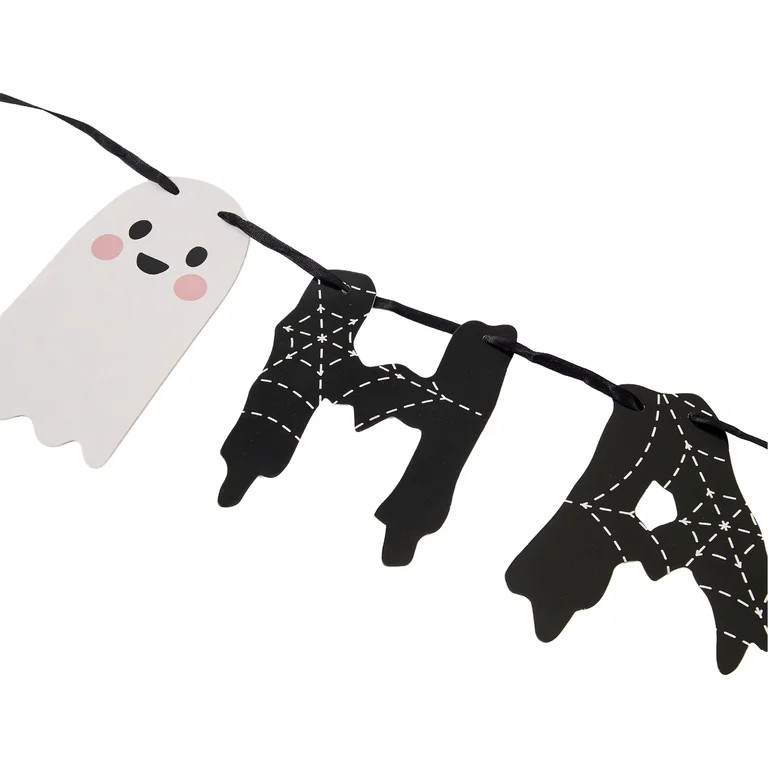 Happy Halloween Ghost Paper Banner Decoration, Black and White, 4.9', Halloween by Way To Celebra... | Walmart (US)
