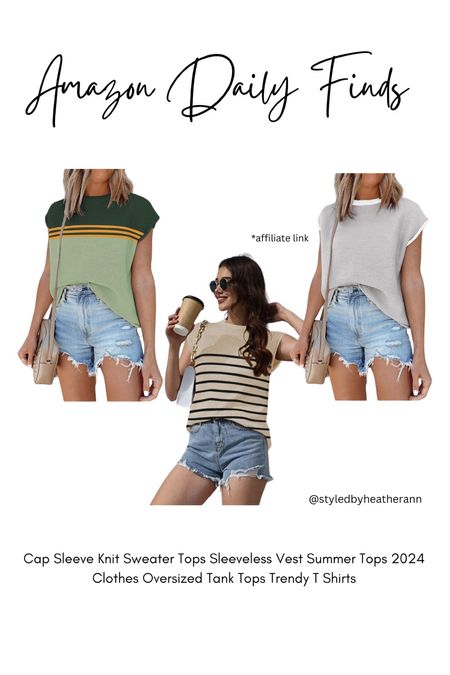 Cap sleeve knit, sweater tops, sleeveless vest, summer tops, 2024 clothes oversized, tank tops trendy T-shirts