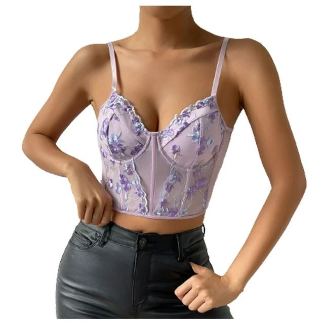 RYRJJ On Clearance Womens Sexy Bustier Corset Top Y2K Eyelet Lace Floral Print Push Up Crop Tops ... | Walmart (US)