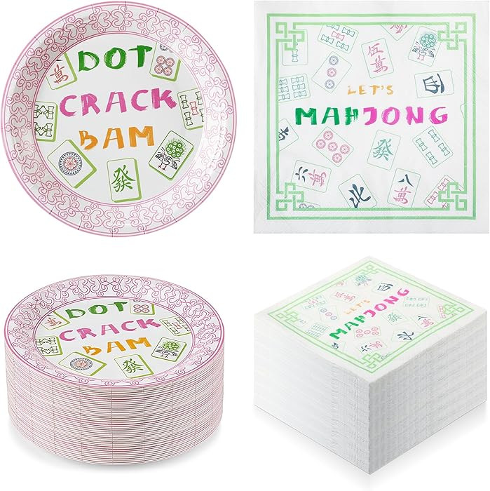 Yungyan 40 Pcs Mahjong Party Favor Disposable Plates Napkins 7inch Plates Lunch Napkins Tradition... | Amazon (US)