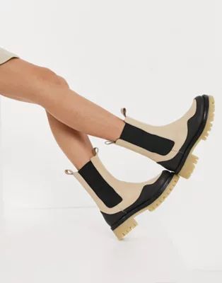 ASOS DESIGN Admire premium leather chunky chelsea boots in cream | ASOS (Global)