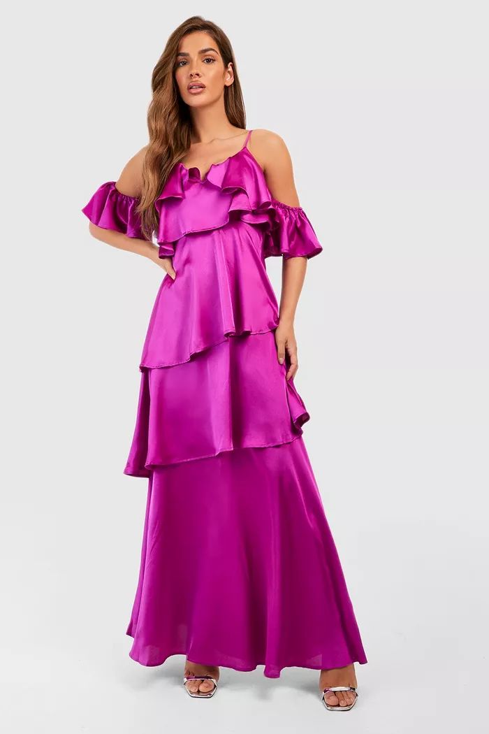 Satin Ruffle Tiered Maxi Dress | boohoo (US & Canada)