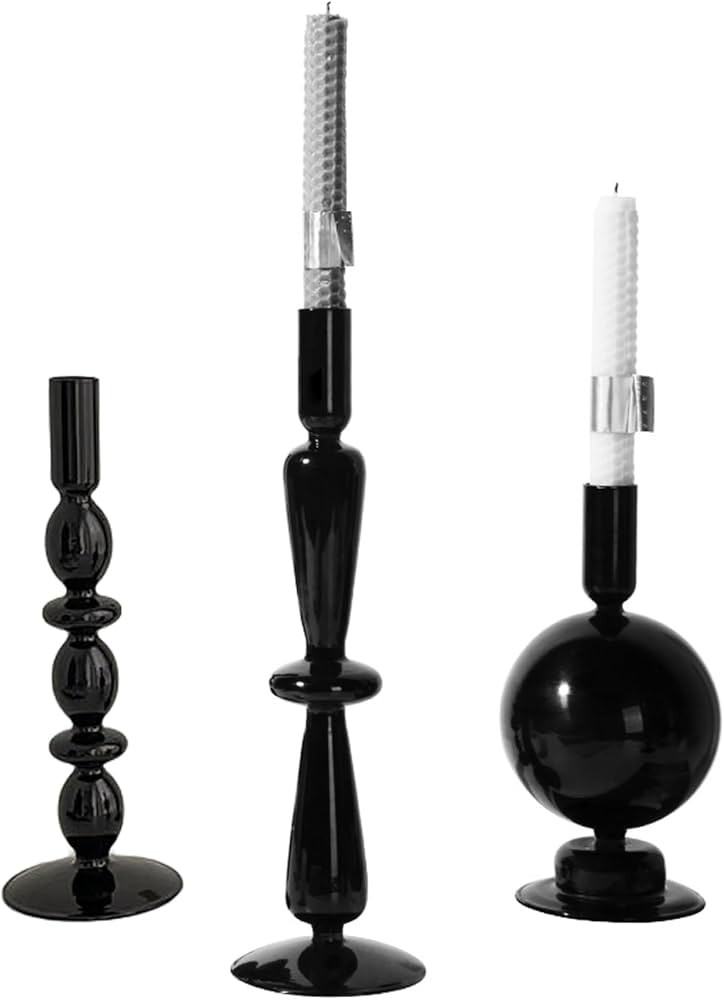 Candle Holders,Candlestick Holders,Black Glass Candle Holder Taper Candle Holders Retro Candlesti... | Amazon (US)